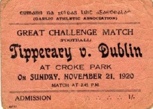 Le billet du match entre Dublin et Tipperary, 1920